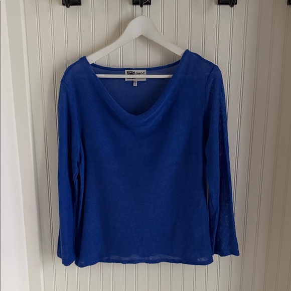 Habitat Blue Linen Cowl Neck Long Sleeve Top - Picture 2 of 6